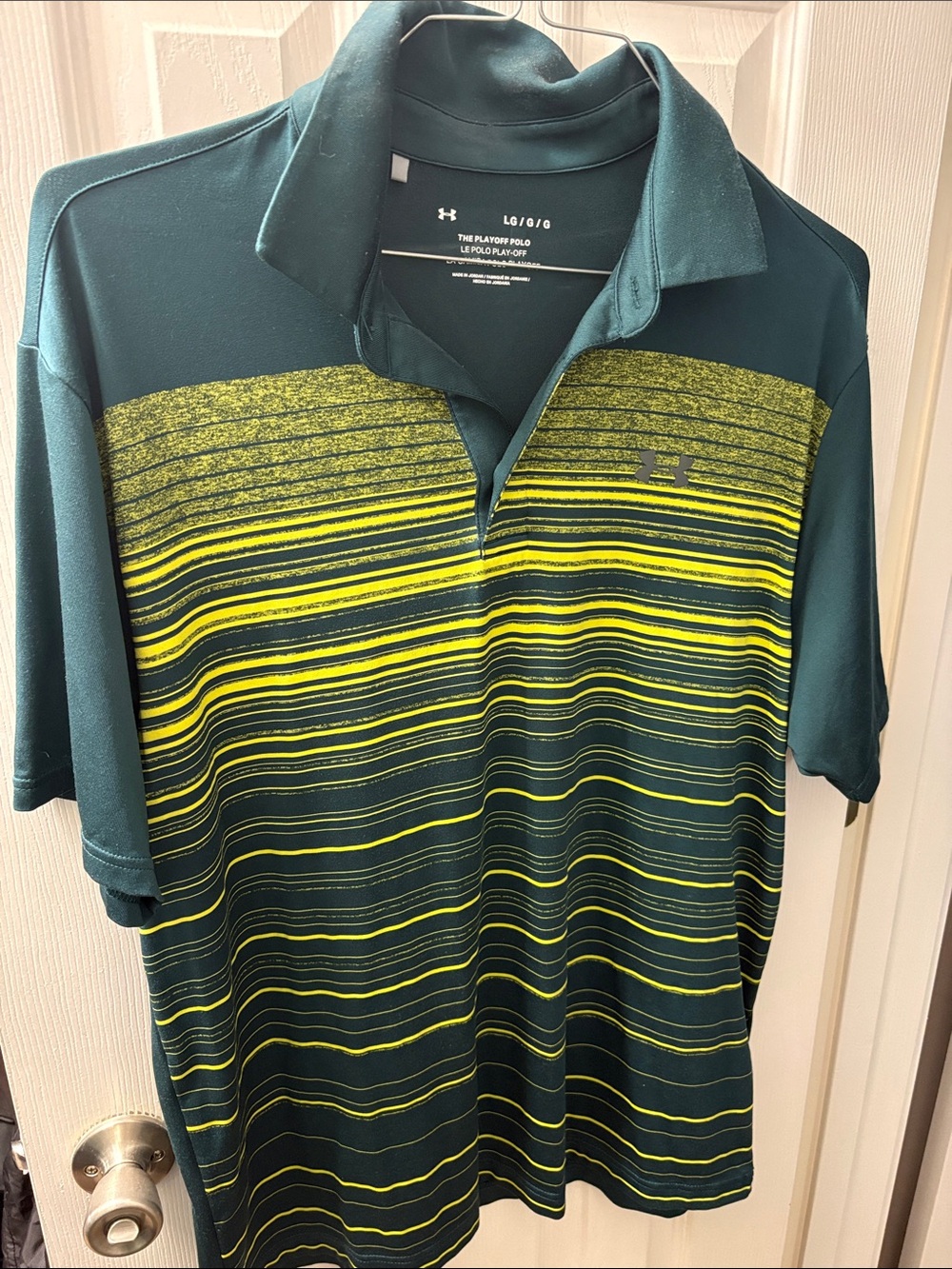Under Armour Men’s Dark Green Polo with Yellow Stripes